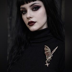 Bat pin brooch 2.5” long w star charms brass metal alloy Halloween 👻